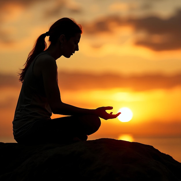 Cenário sereno de pessoa meditando ao ar livre